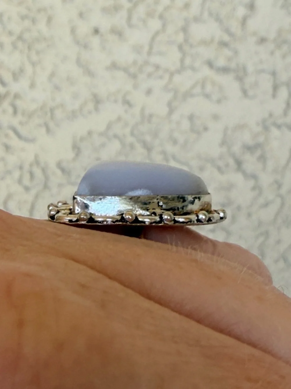 Artisan Sterling Silver Ring with Pale Gray Stone